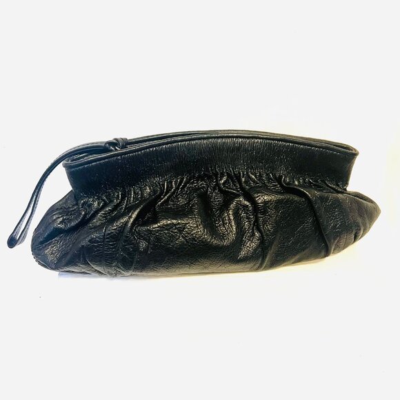Banana Republic Black Soft Cow Leather Clutch/Wristlet Purse-Roomy-Zip Up-Prom - Picture 5 of 13